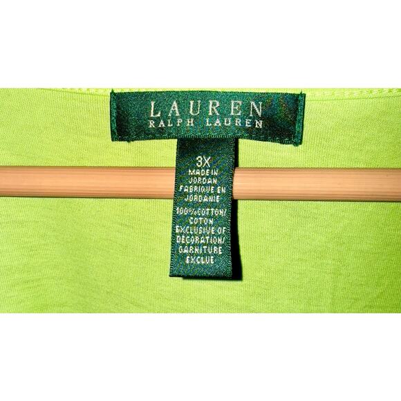 Lauren Ralph Lauren Lace Trim Chartreuse Green Short Sleeve Blouse Women 3X - Picture 3 of 4